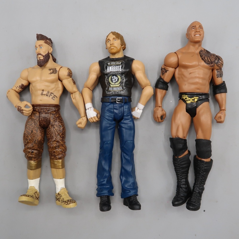 WWE Mattel Elite Dean Ambrose Enzo Amore The Rock 7" Action Figure Lot
